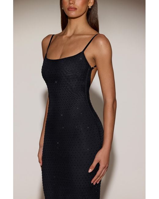Oh Polly Black Sheer Embellished Backless Maxi Dress