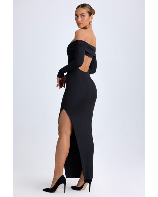 Oh Polly Black Modal Off-Shoulder Open-Back Maxi Dress