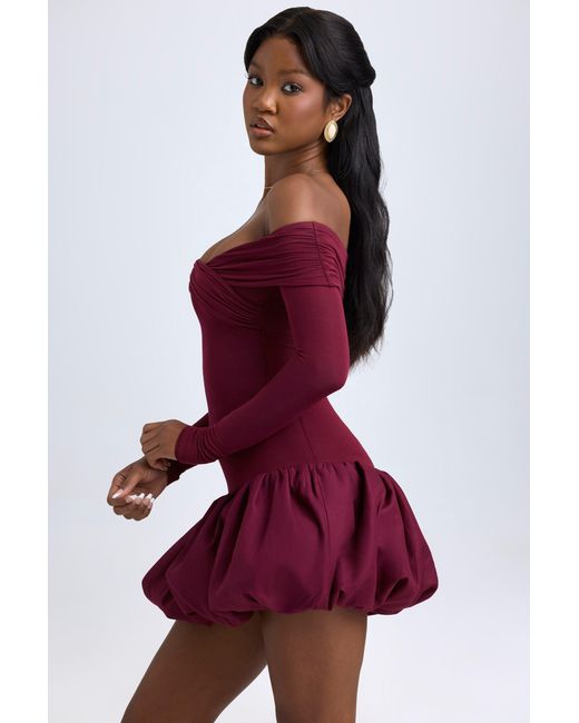 Oh Polly Red Modal Off-Shoulder Bubble Hem Mini Dress