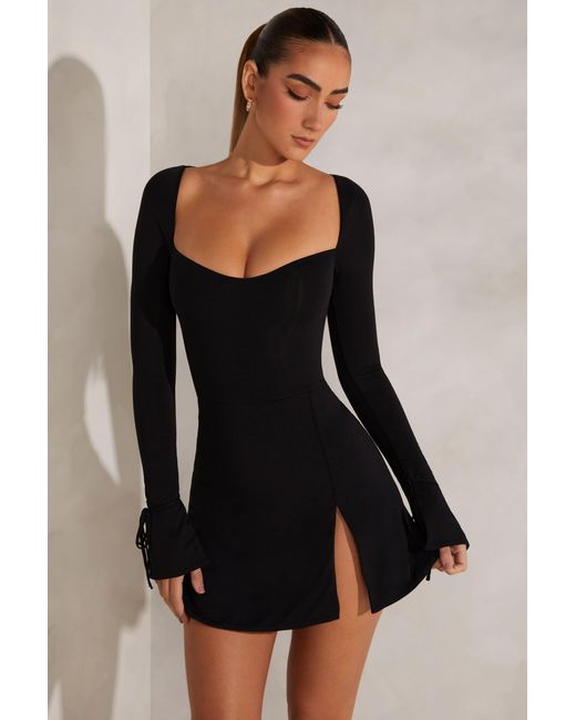 Oh Polly Black Long Sleeve A-Line Mini Dress