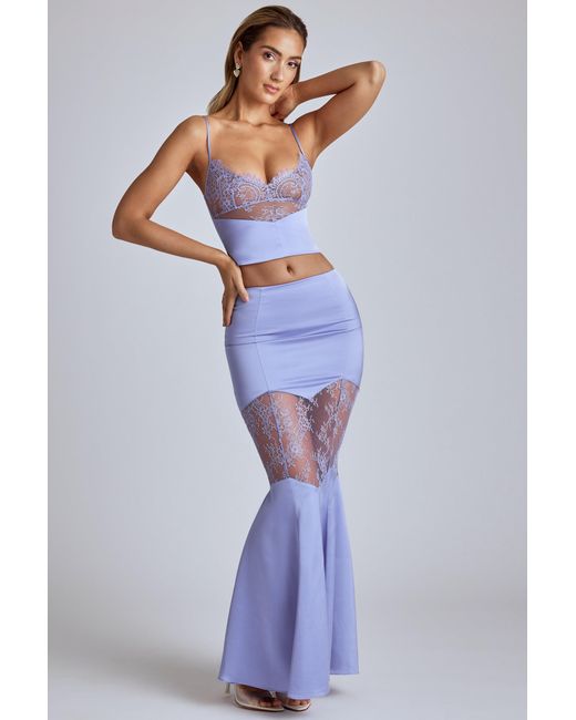 Oh Polly Purple Lace Panel Fishtail Maxi Skirt