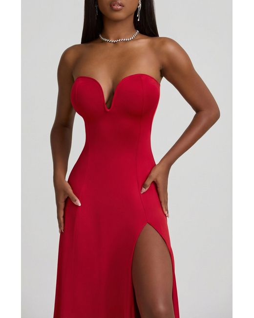 Oh Polly Red Slinky Jersey Strapless A-Line Midaxi Dress