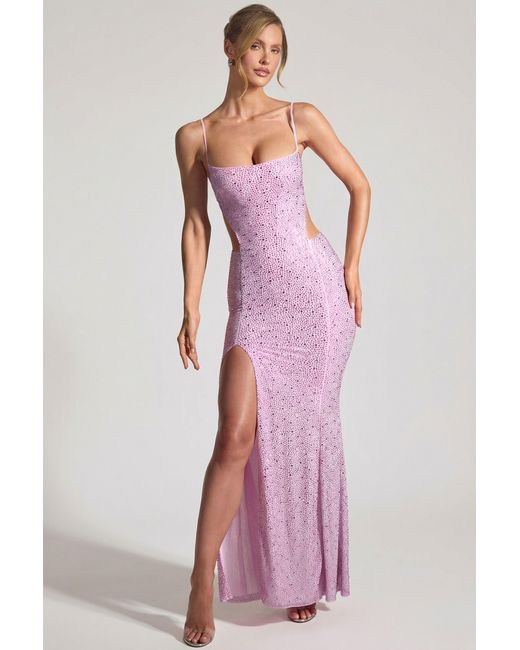 Oh Polly Pink Embellished Cut-Out Fishtail Maxi Dress