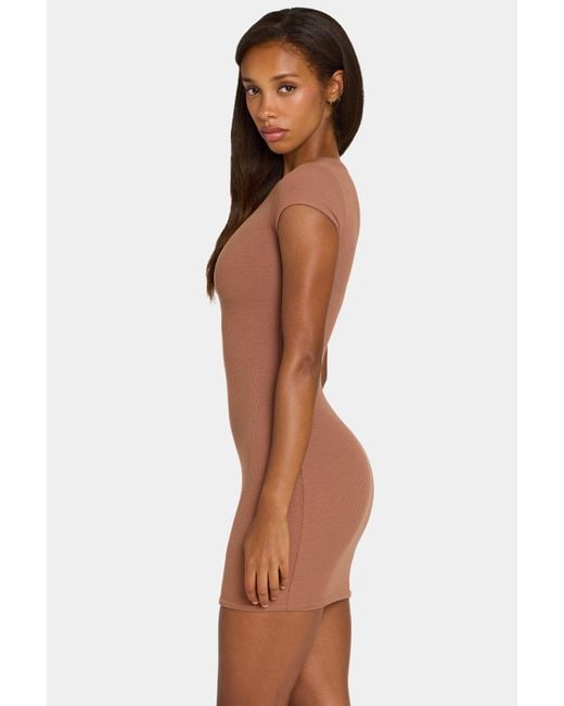 BO+TEE Brown Buttercloud Cap Sleeve Mini Dress