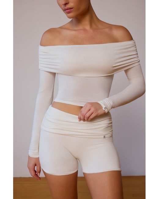BO+TEE White Sheer Off-Shoulder Long-Sleeve Top