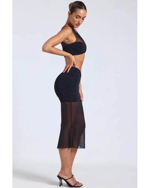 Oh Polly Black Sheer Panelled Draped Midaxi Skirt