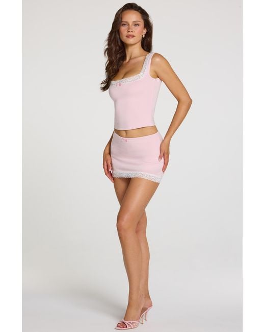 Oh Polly Pink Modal Lace-Trim Low-Rise Skort