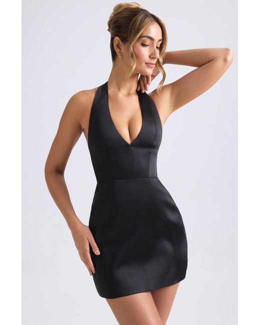 Oh Polly Black Halterneck Structured Tulip Mini Dress