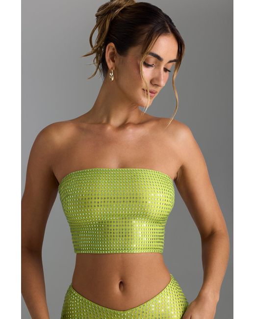 Oh Polly Green Embellished Strap-Back Bandeau Top