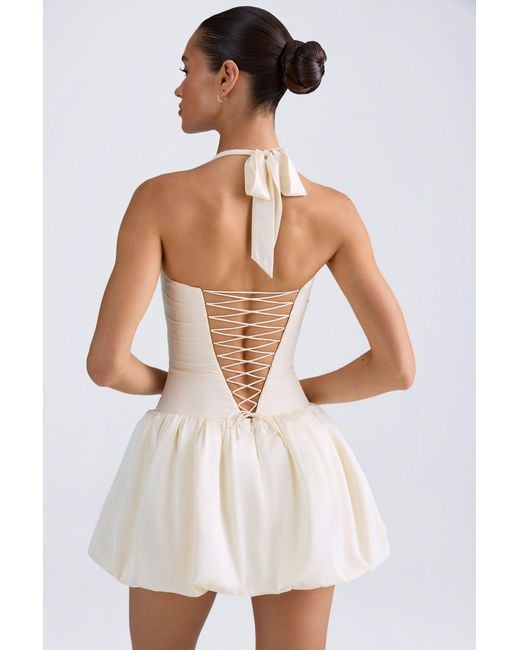 Oh Polly White Halterneck Lace-Up Bubble Hem Corset Micro Mini Dress