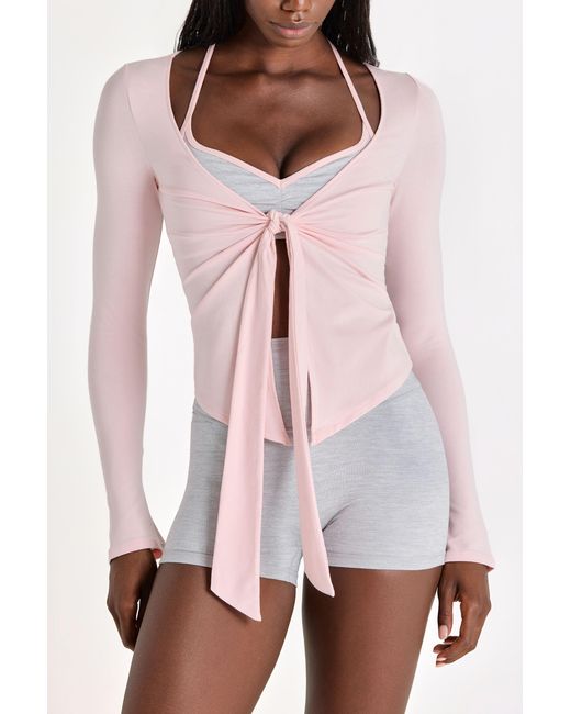 BO+TEE Pink Buttercloud Tie-Front Top