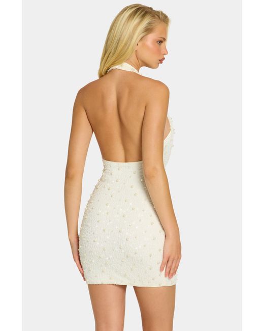 Oh Polly White Deep Plunge Embellished Mini Dress
