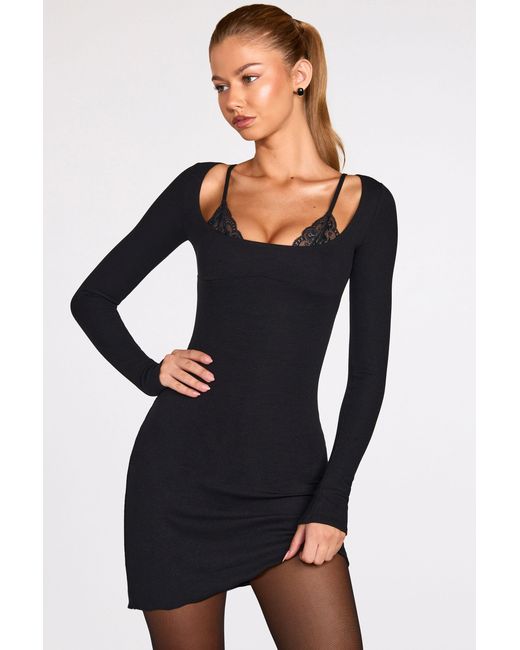 ribbed modal long sleeve mini dress Long Sleeve Rib Knit Mini Dress