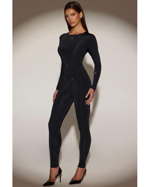 Oh Polly Black Embellished Jersey High-Waisted Leggings