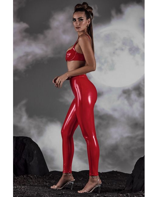 Oh Polly Red High Waist Vinyl Leggings