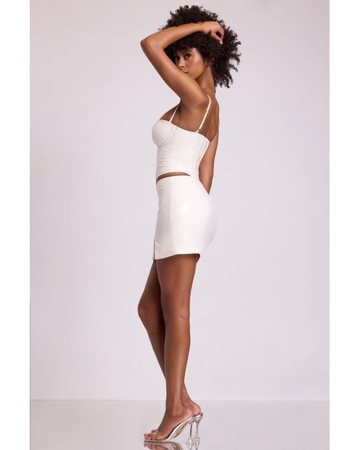 Oh Polly White Vinyl Thigh Split Micro Mini Skirt