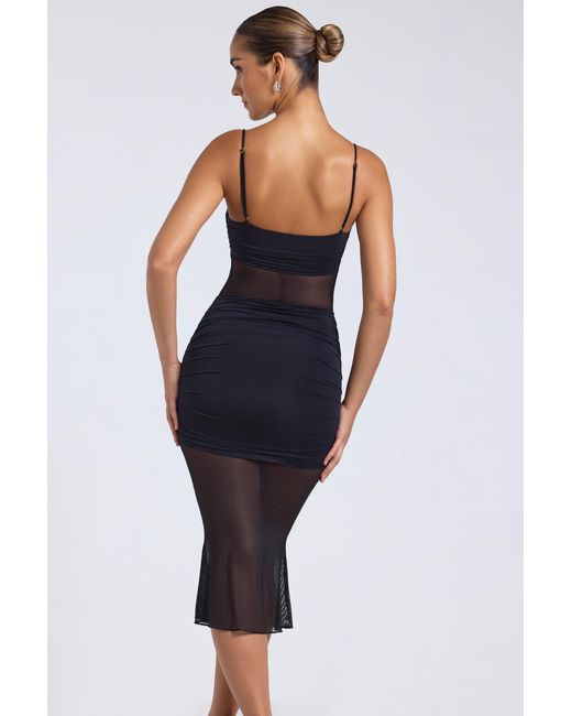 Oh Polly Black Sheer Panelled Draped Midaxi Dress