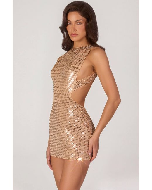 Oh Polly Metallic Embellished High-Neck Mini Dress