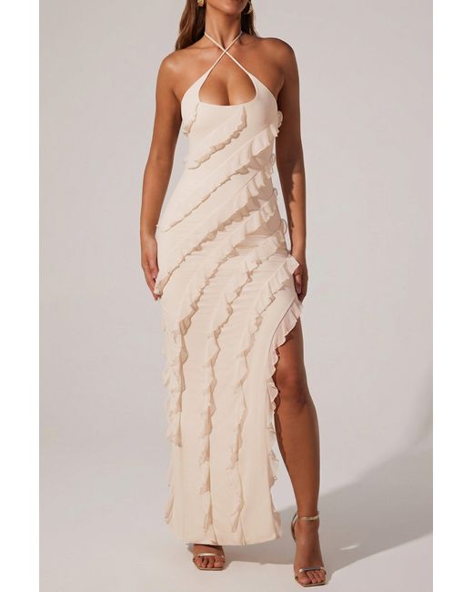 Oh Polly White Cross Strap Ruffle Floor Length Dress