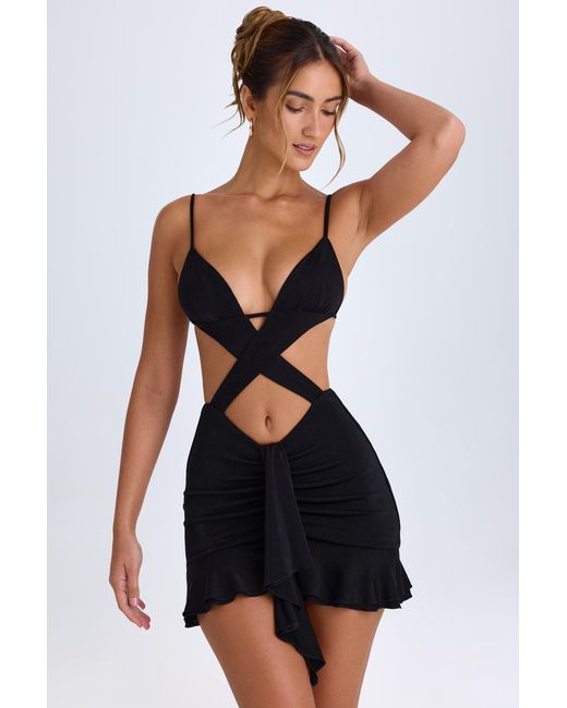 Oh Polly Black Ruffle-Trim Cut-Out Mini Dress