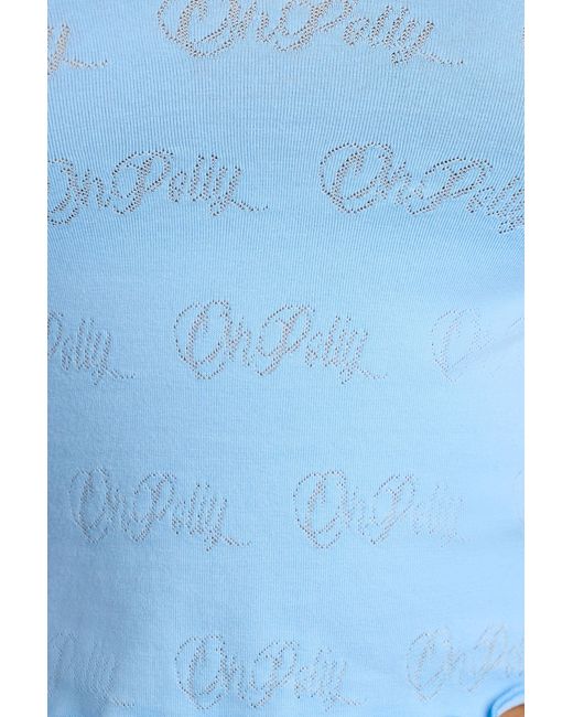 Oh Polly Blue Mid Rise Pointelle Mini Shorts