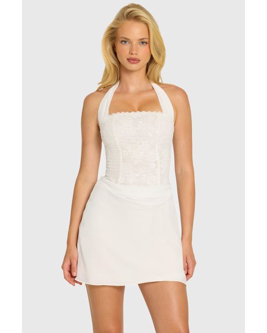 Oh Polly White Satin Scarf-Detail Mini Dress