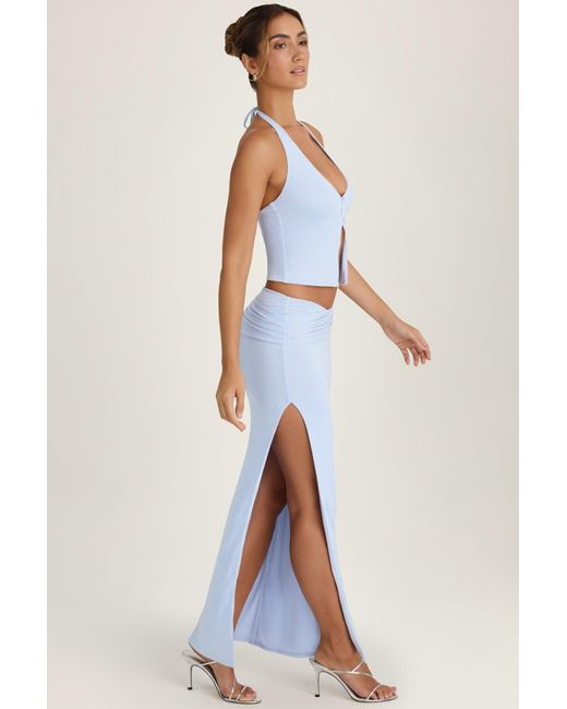 Oh Polly Blue Ruched Maxi Skirt