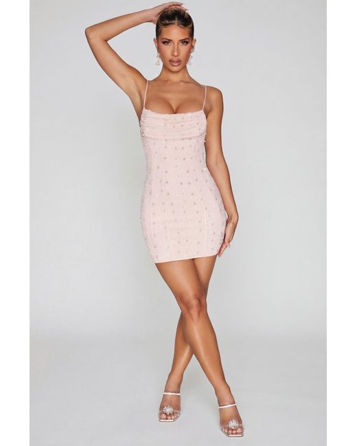 Oh Polly Blue Embellished Cowl Neck Mini Dress