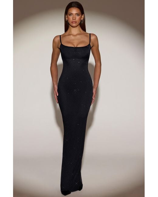 Oh Polly Black Sheer Embellished Backless Maxi Dress
