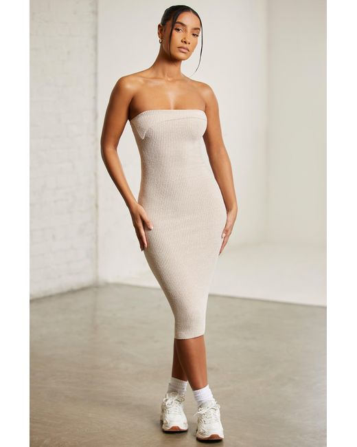 Oh Polly Natural Overlap Bandeau Midi Dress