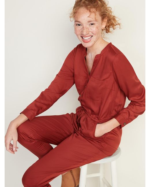 red utility jumpsuit womens