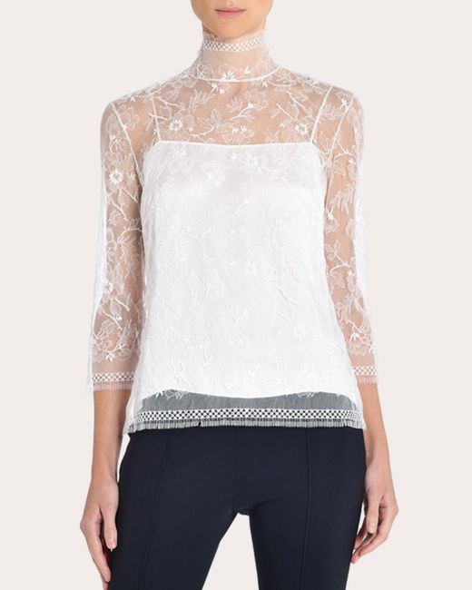 Adam Lippes White Chantilly Lace Turtleneck Top