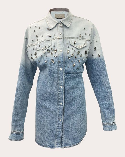 Hellessy Blue Lysa Crystal Denim Shirt Dress