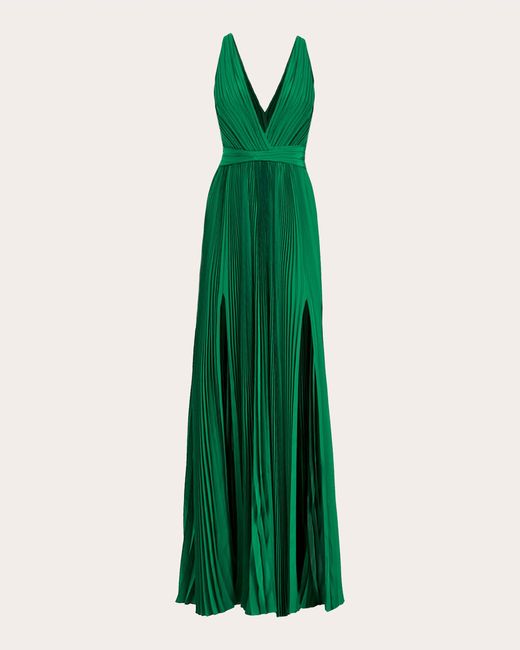 SemSem Green Plissé V-neck Slit Maxi Dress