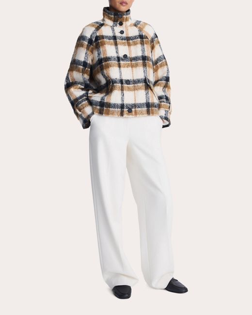 Jonathan Simkhai White Virelle Plaid Wool Funnel Jacket Wool/Polyester