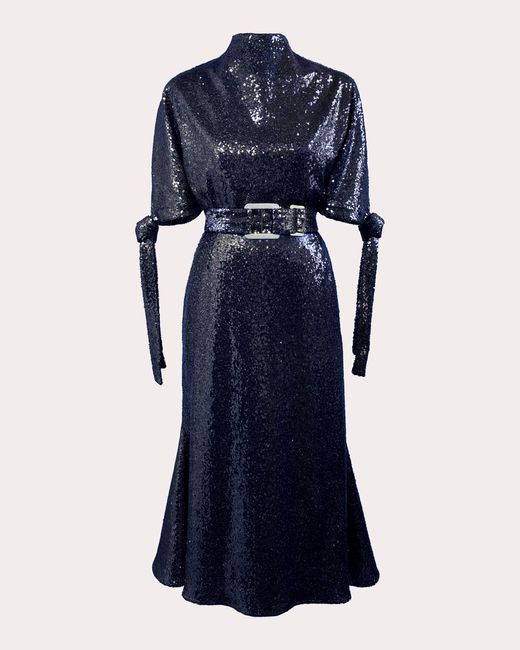 Edeline Lee Blue Pedernal Sequin Midi Dress