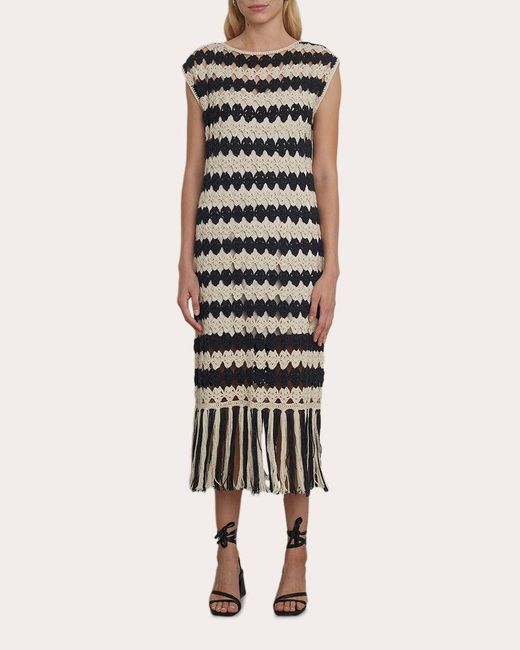 Eleven Six White Shaya Stripe Crocheted Midi Dress