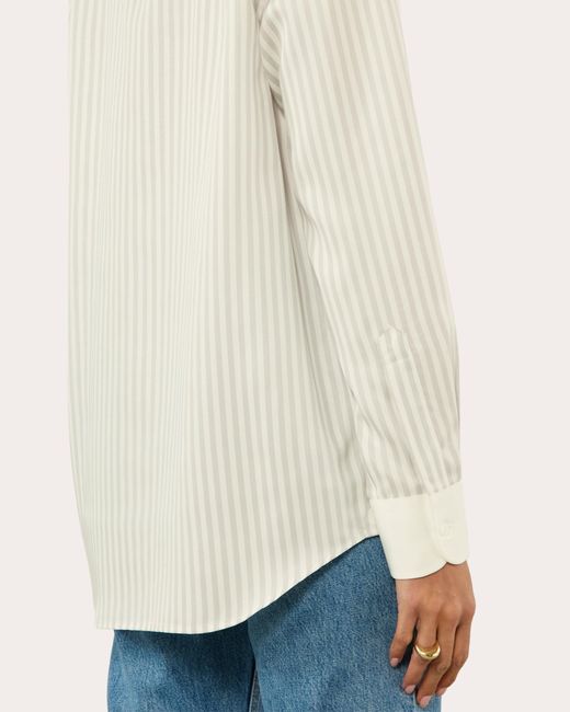With Nothing Underneath Blue The Boyfriend Stripe Tencel Contrast Button-Up Shirt