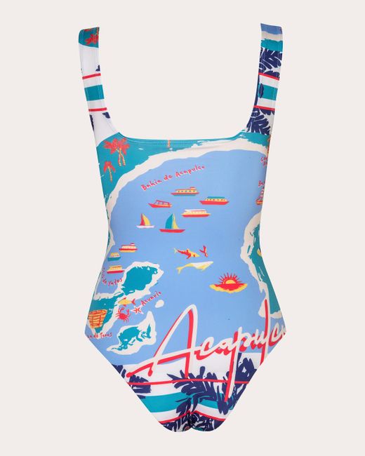 Verde Limon Blue Antoinette Acapulco Printed Swimsuit Polyester