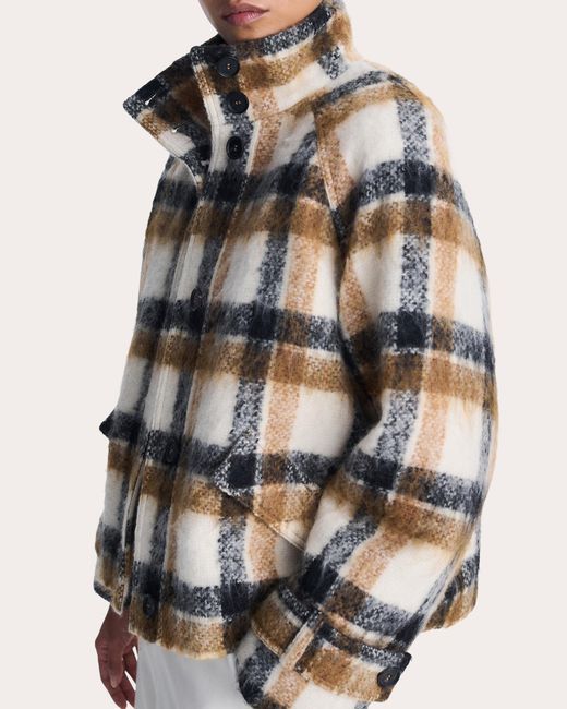 Jonathan Simkhai White Virelle Plaid Wool Funnel Jacket Wool/Polyester