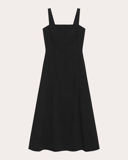 theory black linen dress Theory Drape Back Dress Size 10 Black Linen Blend Stretch Sleeveless Minimalist