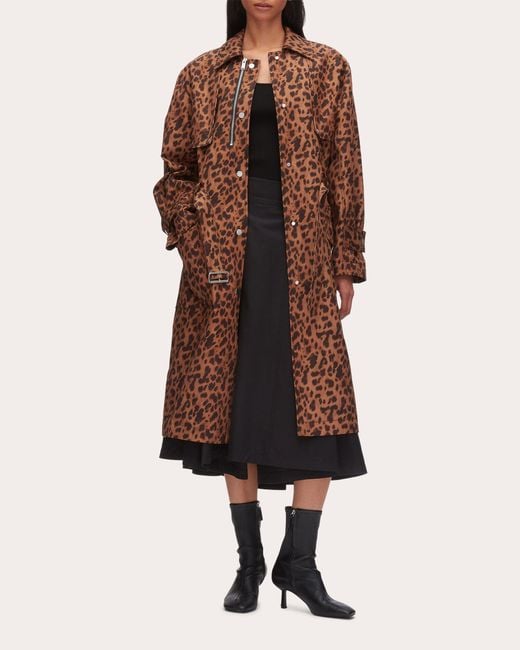 3.1 Phillip Lim Brown Leopard Twill Belted Trench Coat