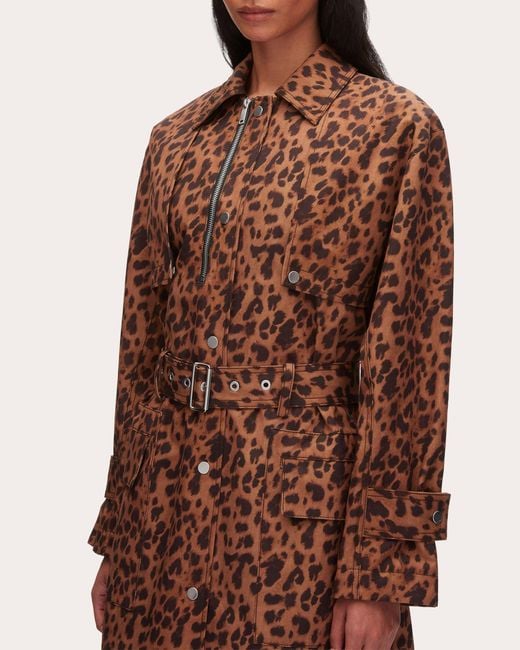 3.1 Phillip Lim Brown Leopard Twill Belted Trench Coat