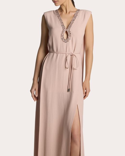 St. John Pink Hammered Satin Sequin Gown