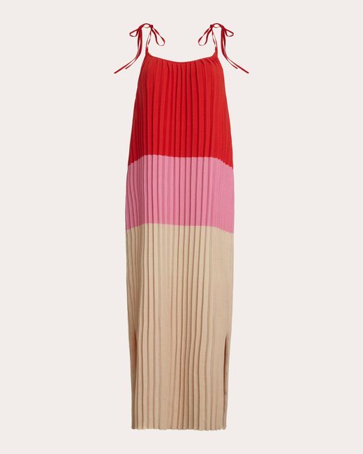 Eleven Six Red Simone Pleated Color Block Midi Dress