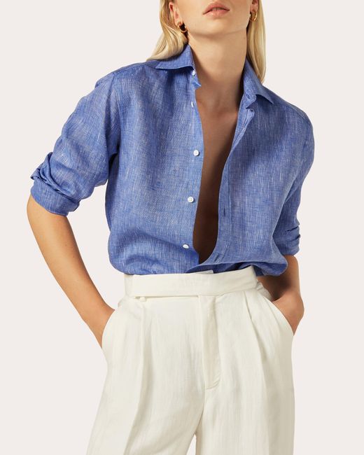 With Nothing Underneath Blue The Boyfriend Linen Shirt