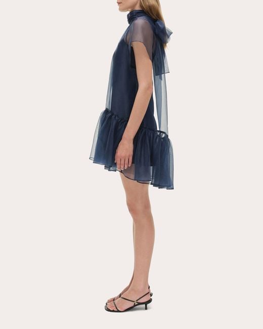Jonathan Simkhai Beaux Organza Gathered Drop-Waist Mini Dress in Blue