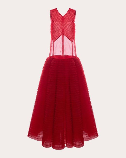 Huishan Zhang Red Valentine Embroide Tulle Gown Polyester
