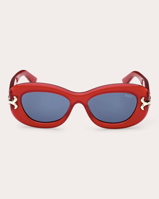 Emilio Pucci Red Shiny Milky & Blue Geometric Sunglasses