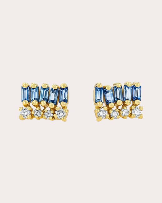 Suzanne Kalan Blue Short Stack Light Sapphire Stud Earrings 18k Gold